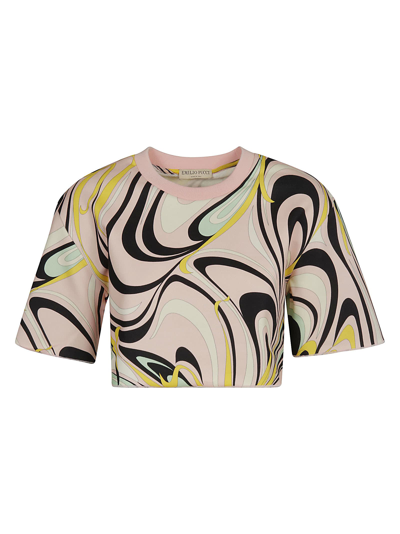 Shop Emilio Pucci Printed Cropped Top In Navy/pink
