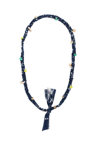 Shop Alanui Bandana Necklace In Navy Blue (blue)