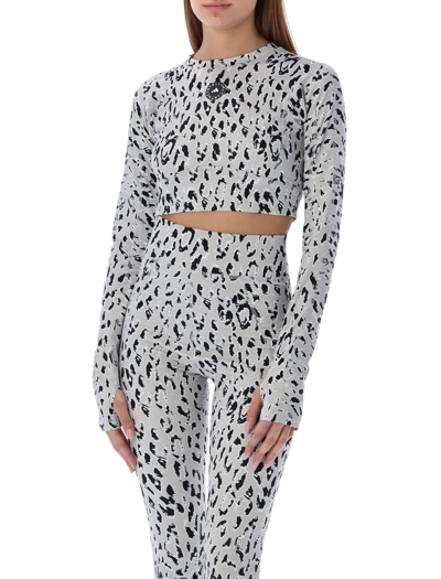 Shop Adidas By Stella Mccartney Leopard-print Cropped Top In Grey White Black