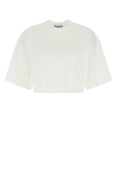 Shop Prada White Cotton T-shirt White  Donna M