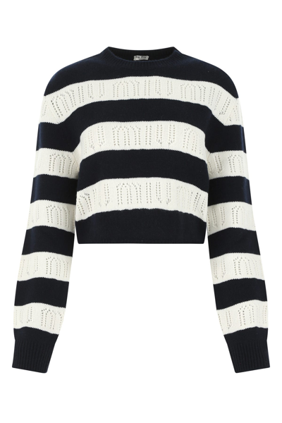 Shop Miu Miu Embroidered Cashmere Sweater  Stripped  Donna 40