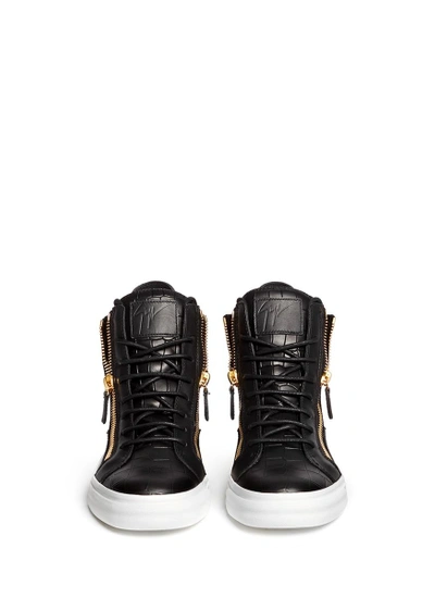 Shop Giuseppe Zanotti 'london' Croc Embossed Leather High Top Sneakers