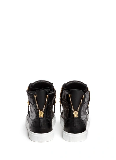 Shop Giuseppe Zanotti 'london' Croc Embossed Leather High Top Sneakers