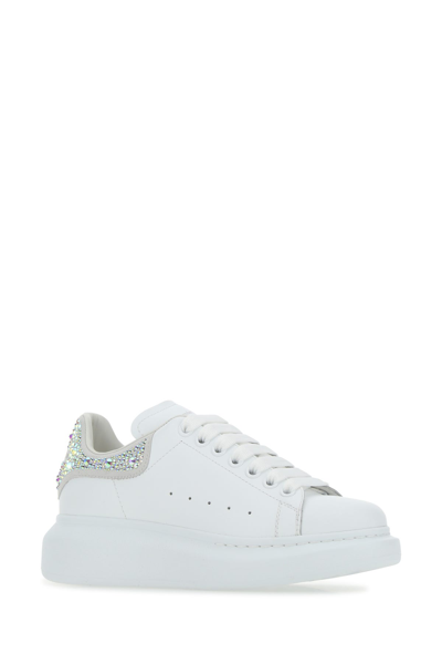Alexander Mcqueen White Leather Sneakers With Embellished Suede Heel Nd  Donna 40 | ModeSens