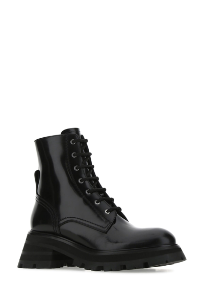 Shop Alexander Mcqueen Black Leather Wander Ankle Boots  Nd  Donna 37