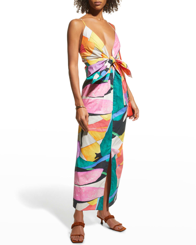 Shop Mara Hoffman Lolita Tie-front Printed Maxi Dress In Multi