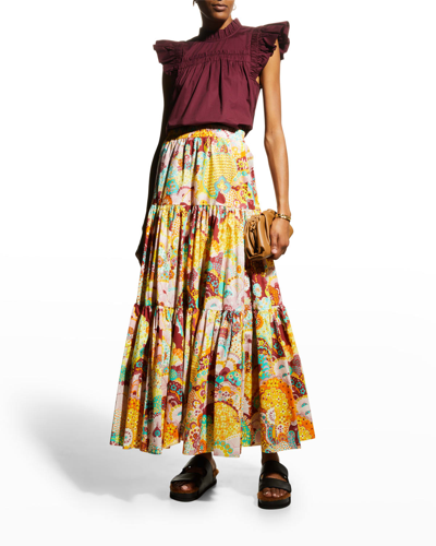 Shop La Doublej Big Floral-print Tiered Maxi Skirt In Holi