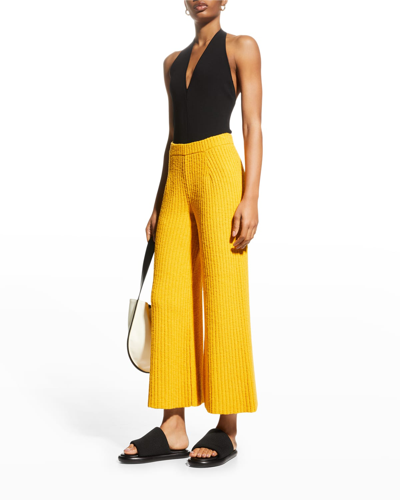 Shop Proenza Schouler Speckled Boucle Wide-leg Ankle Pants In Yellow