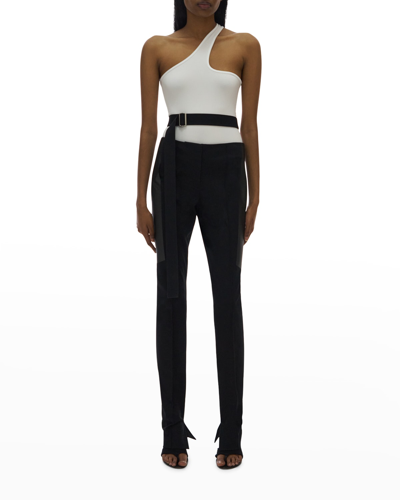 Shop Helmut Lang Panel Skinny Pants W/ Leather In Black