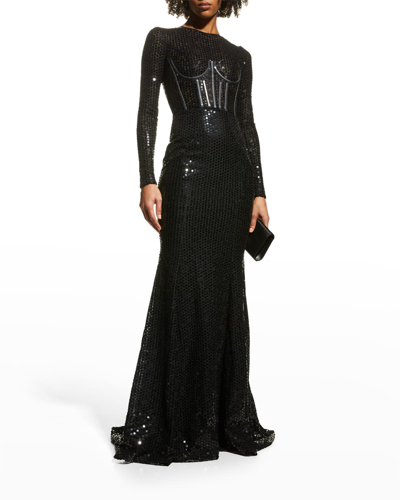 Shop Dolce & Gabbana Sequined Bustier Mermaid Gown In Black
