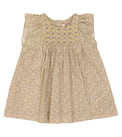 Shop Bonpoint Baby Cadelili Smocked Cotton Dress In Yellow