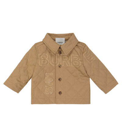Shop Burberry Baby Horseferry Quilted Cotton Jacket In Archive Beige