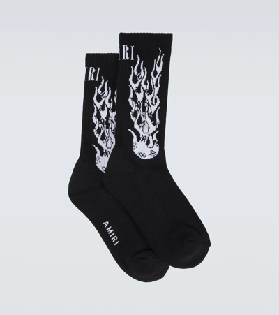 Shop Amiri Cotton Logo Socks In Black/white