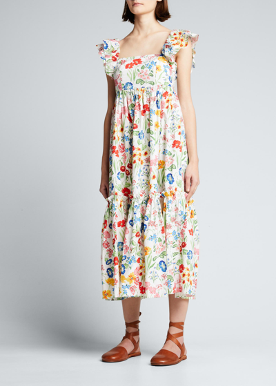 Shop Cara Cara Darby Poplin Midi Dress In Floral Garden Ivo