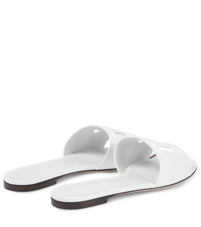 Shop Dolce & Gabbana Logo Cutout Leather Slides In White