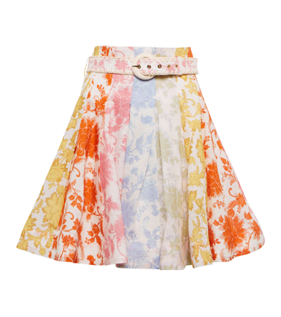 Shop Zimmermann Postcard High-rise Linen Miniskirt In Spliced Tonal Floral