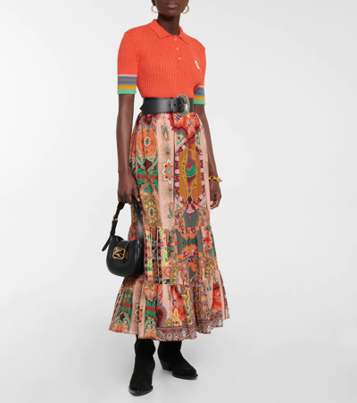 Shop Etro Paisley Cotton Maxi Skirt In Multicolor