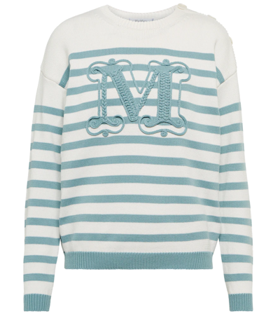 Shop Max Mara Ragno Striped Cotton-blend Sweater In Fondo Bianco