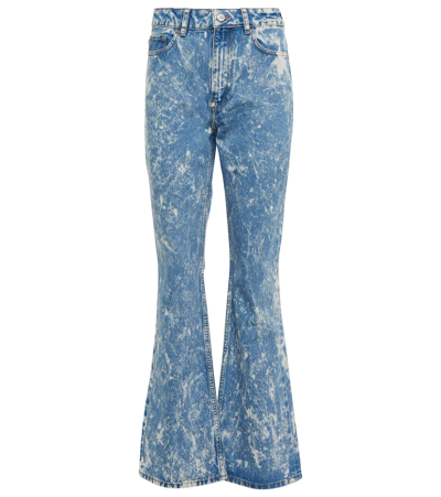 Shop Ganni Betzy High-rise Flared Jeans In Bleach