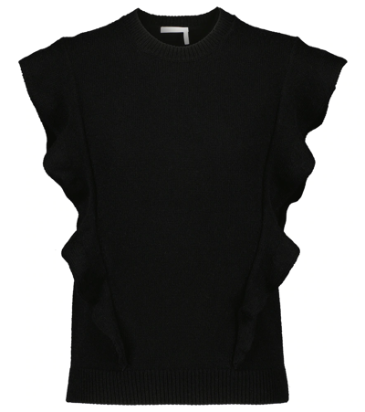 Shop Chloé Ruffled Cashmere Top In Black
