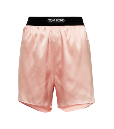 Shop Tom Ford High-rise Silk-blend Satin Shorts In Vintage Nude