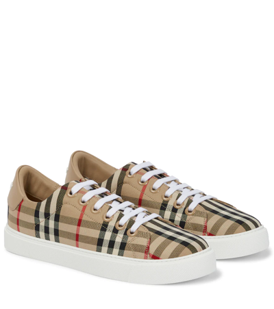 Shop Burberry Vintage Check Canvas Sneakers In Archive Beige