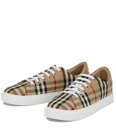 Shop Burberry Vintage Check Canvas Sneakers In Archive Beige