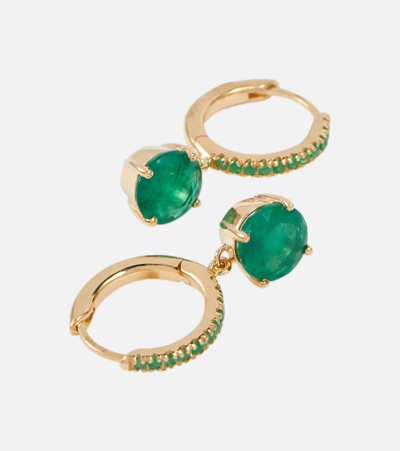 Ileana Makri Grass Seed 18kt Gold Hoop Earrings With Emeralds In Yellow Gold