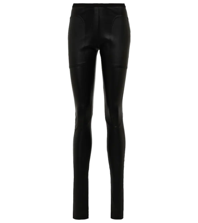 Shop Rick Owens Mid-rise Leather Leggings In Black