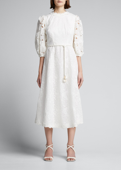Shop Zimmermann Lola Embroidered Midi In Ivory