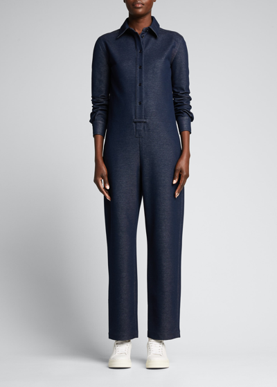 Shop Max Mara Oggetti Chambray Jumpsuit In Navy