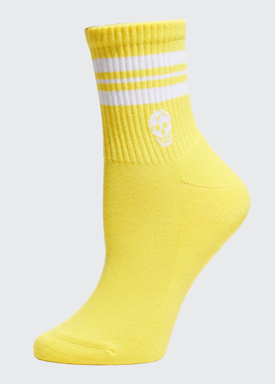Shop Alexander Mcqueen Stripe & Skull Sport Socks In Lemon/white