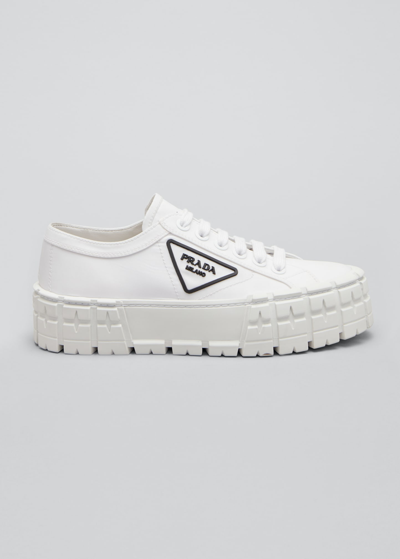 Shop Prada 50mm Logo Flatform Sneakers In Bianco Nero