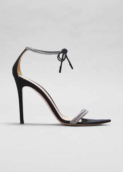 Shop Gianvito Rossi Montecarlo Crystal Suede Ankle-tie Sandals In Black