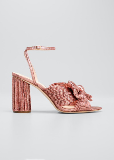 Shop Loeffler Randall Camellia Metallic Knot Ankle-strap Sandals In Pltnm