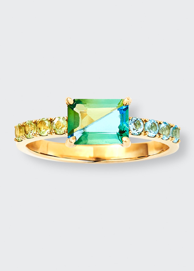 Shop Yutai Fused Gems Half Eternity Solitaire Ring With Peridot And Blue Topaz In Yg