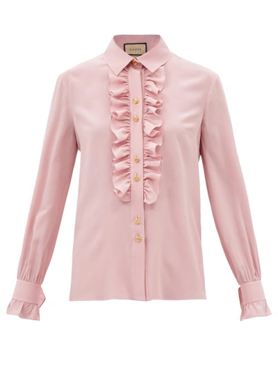 Gucci Silk Crepe De Chine Shirt Ruffle In Pink & Purple | ModeSens