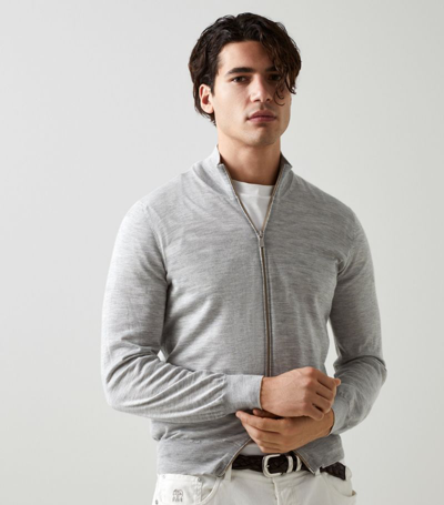 Shop Brunello Cucinelli Cashmere-silk Zip-up Cardigan In Grey