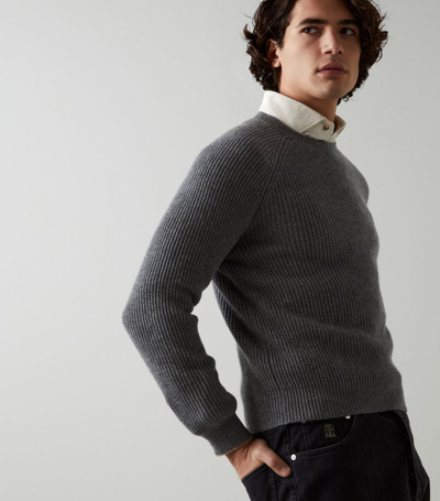 Shop Brunello Cucinelli Cashmere Ribbed Sweater In Grey