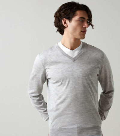 Shop Brunello Cucinelli Cashmere-silk V-neck Sweater In Grey
