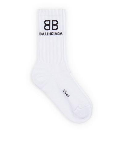 Shop Balenciaga Cotton-rich Logo Socks In White