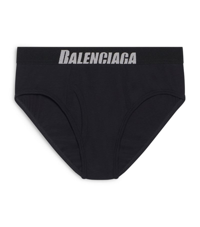 Shop Balenciaga Stretch-cotton Logo Briefs In Black