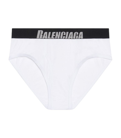Shop Balenciaga Stretch-cotton Logo Briefs In White