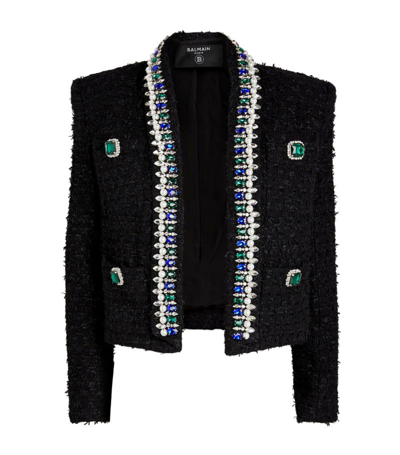 Shop Balmain Embellished Spencer Jacket In Black