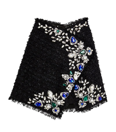Shop Balmain Embellished Mini Wrap Skirt In Black