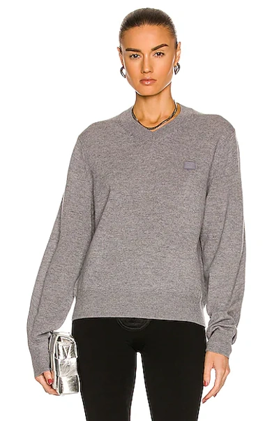 Shop Acne Studios Face V Neck Sweater In Grey Melange