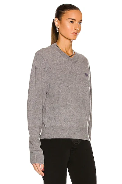 Shop Acne Studios Face V Neck Sweater In Grey Melange