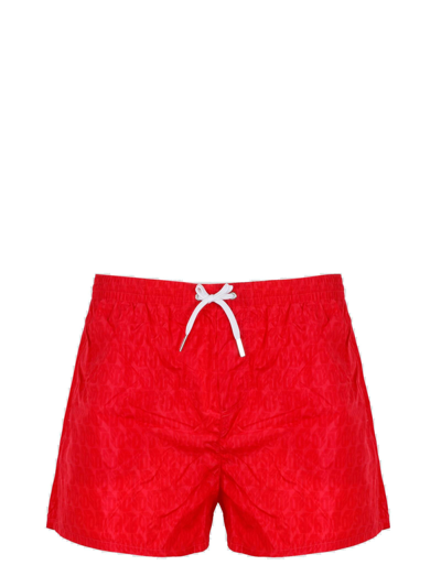 Shop Dsquared2 Drawstring Logo Motif Swim Shorts In Red
