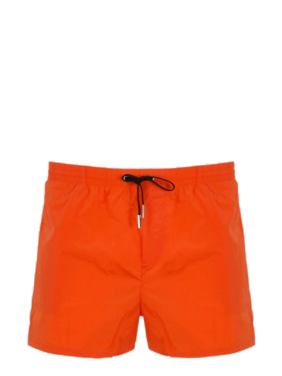 Shop Dsquared2 Icon Printed Drawstring Swim Shorts In Orange