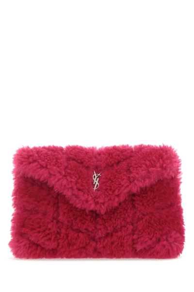 Shop Saint Laurent Puffer Small Quilted Clutch Bag In Pink